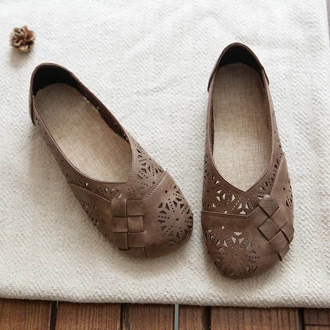 Retro Handmade Hollow Breathable Soft Slip-on Flats