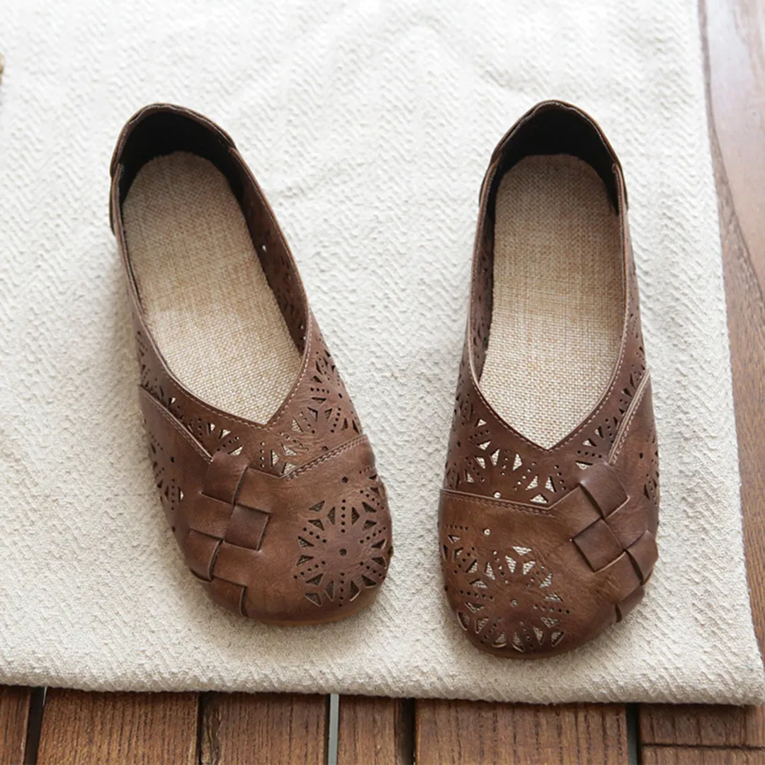 Retro Handmade Hollow Breathable Soft Slip-on Flats