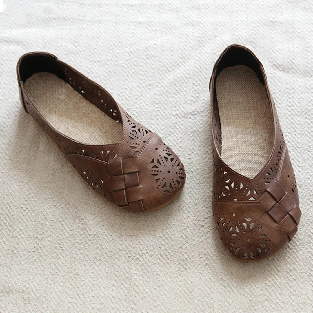 Retro Handmade Hollow Breathable Soft Slip-on Flats