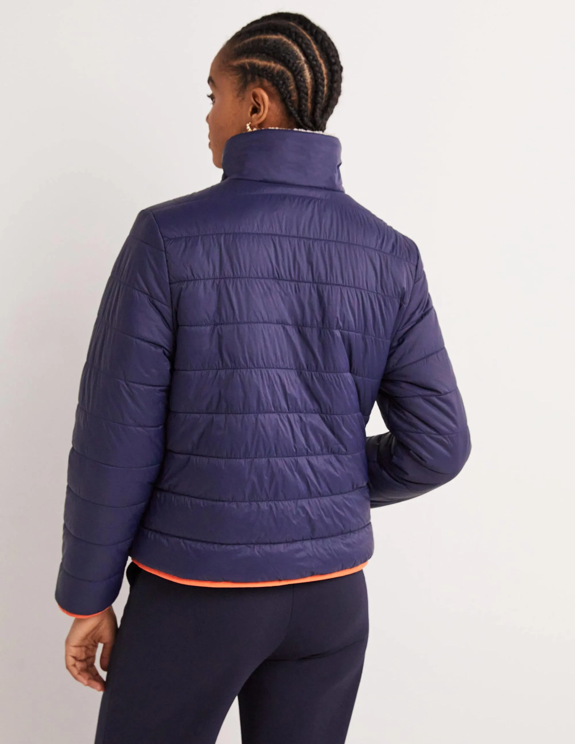 Reversible Borg Puffer Jacket-Navy and Tigerlily Red