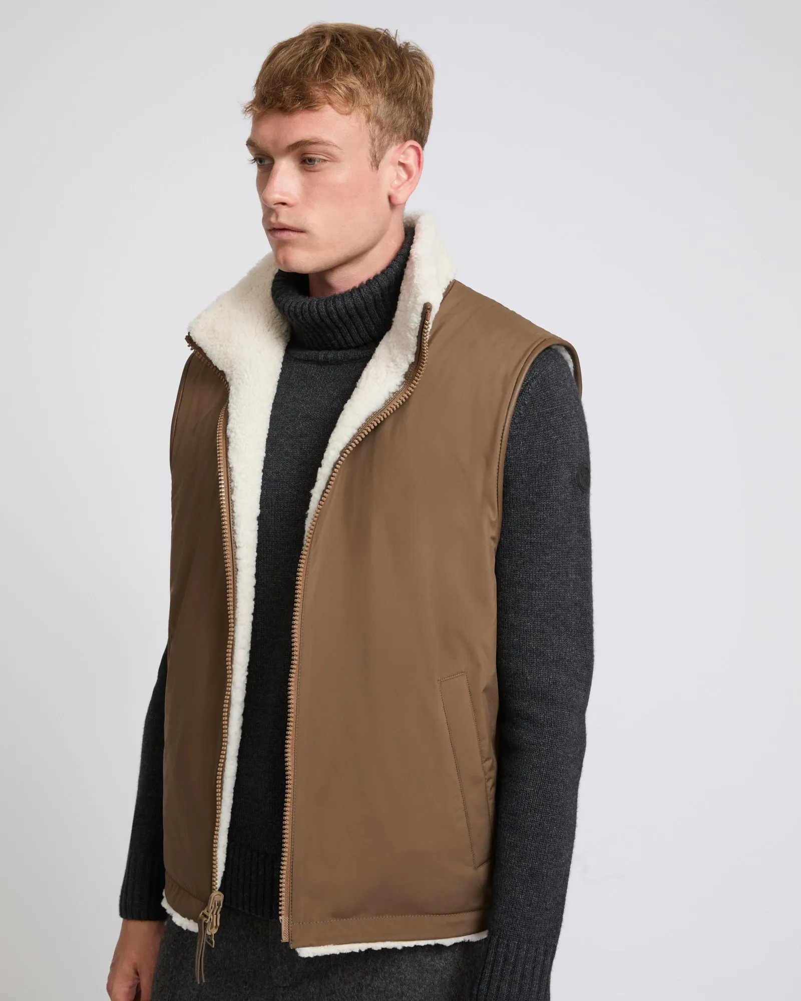 Reversible shearling fleece gilet