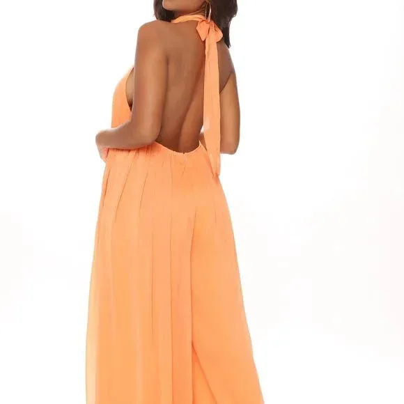 Sexy Orange Wide Leg Backless Jumpsuit