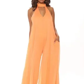 Sexy Orange Wide Leg Backless Jumpsuit