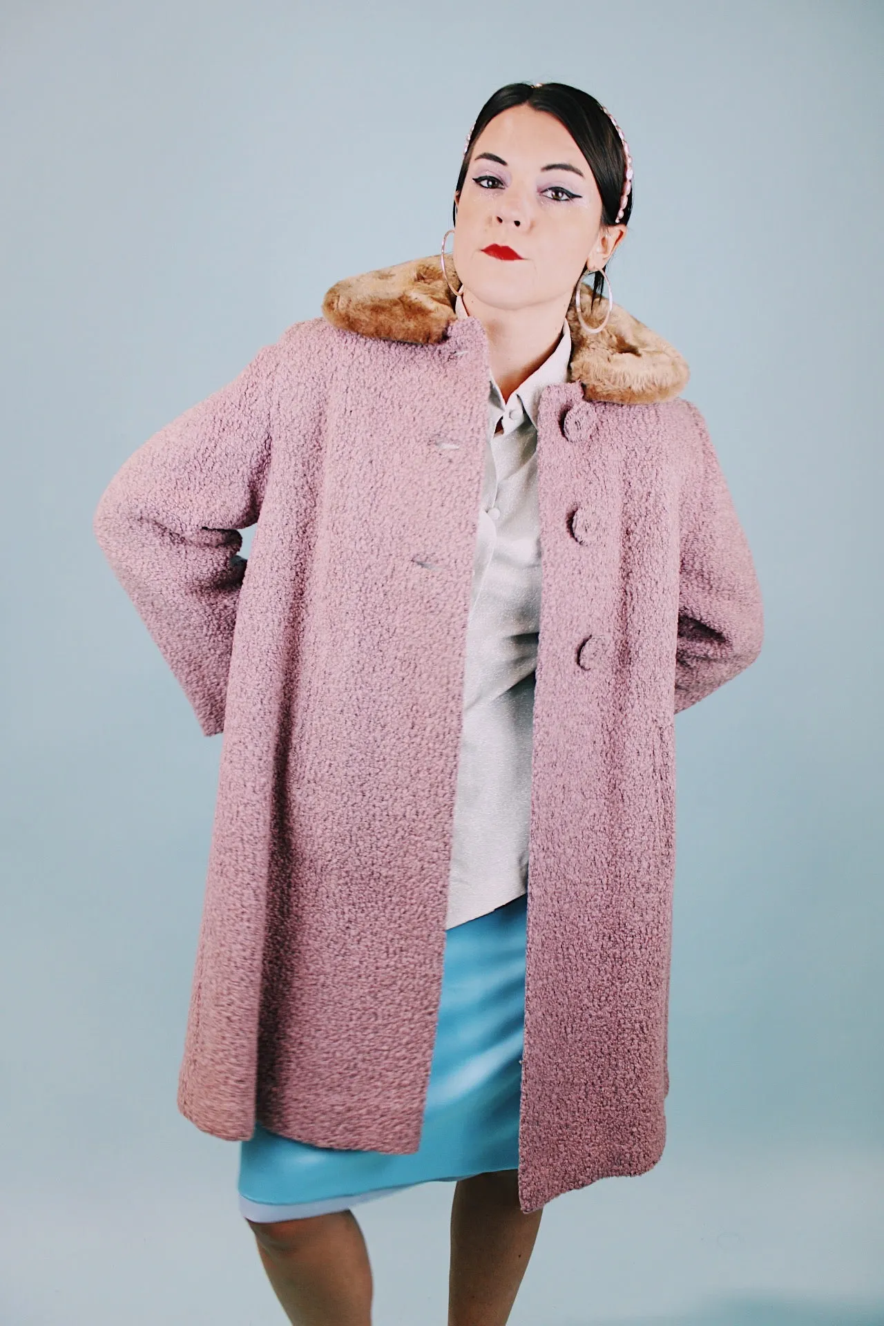 Shearling Wool Coat with Faux Fur Trim