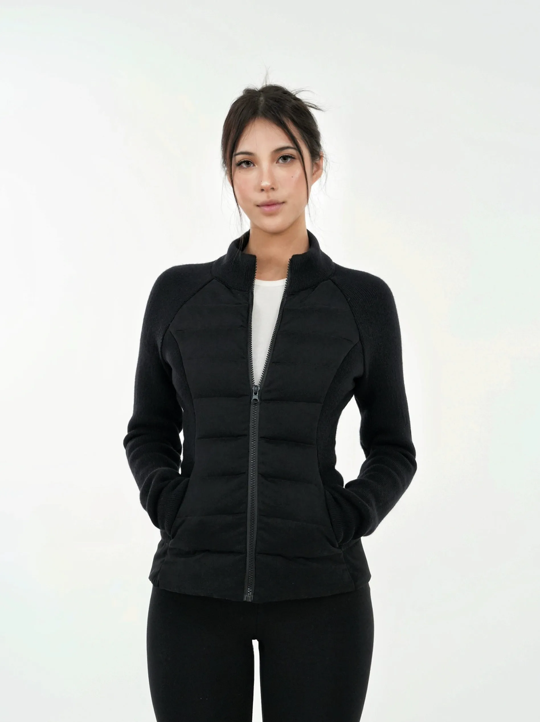 Skinny Zip-Up Fleece Lined Quilted Puffer Down Jacket