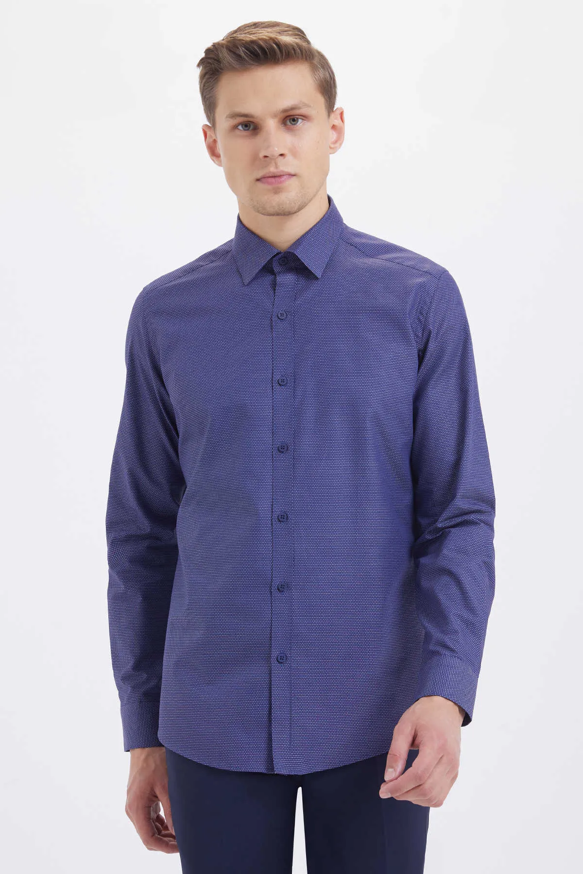 Slim Fit Long Sleeve Cotton Dark Navy Dress Shirt