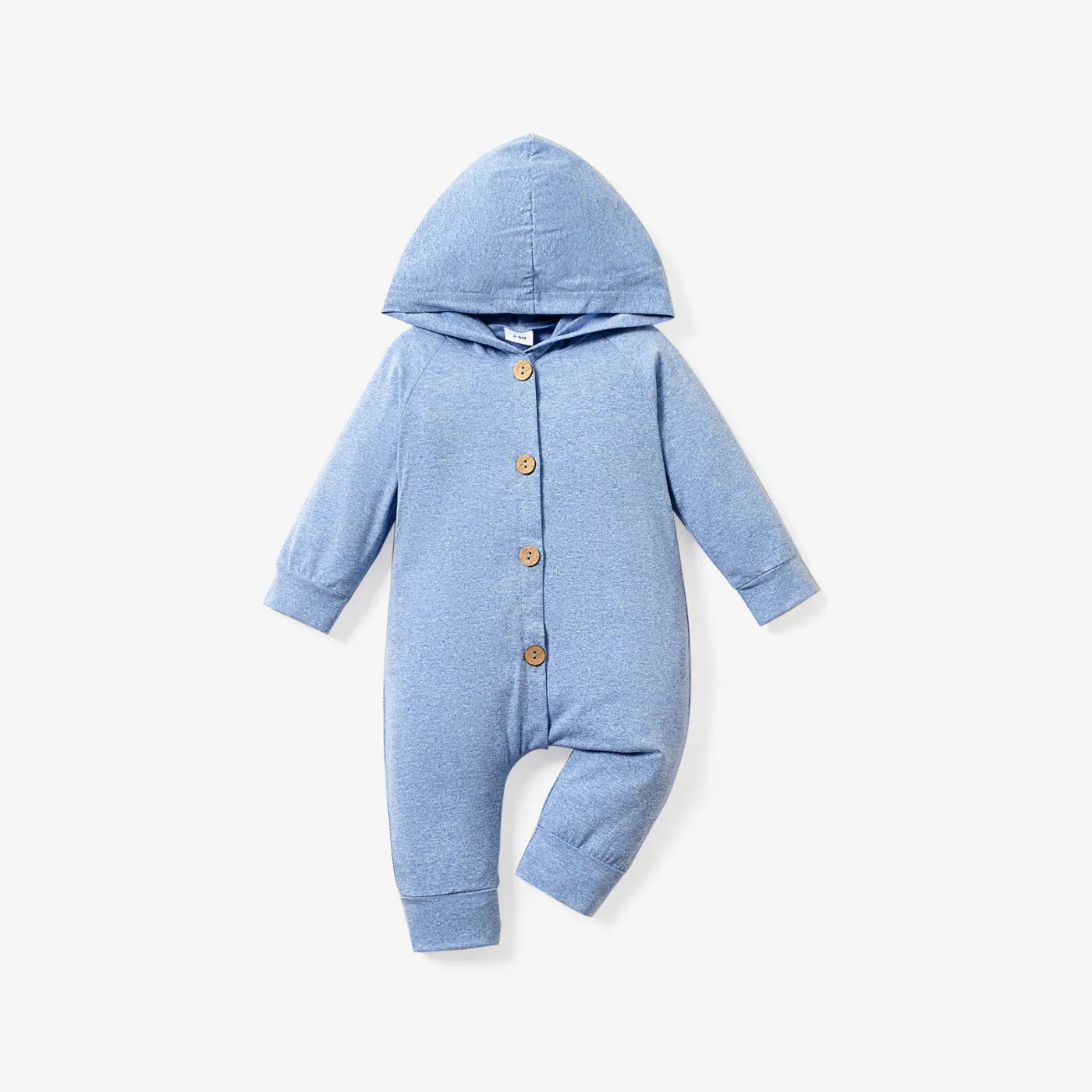 Solid Hooded Long-sleeve Baby Jumpsuit