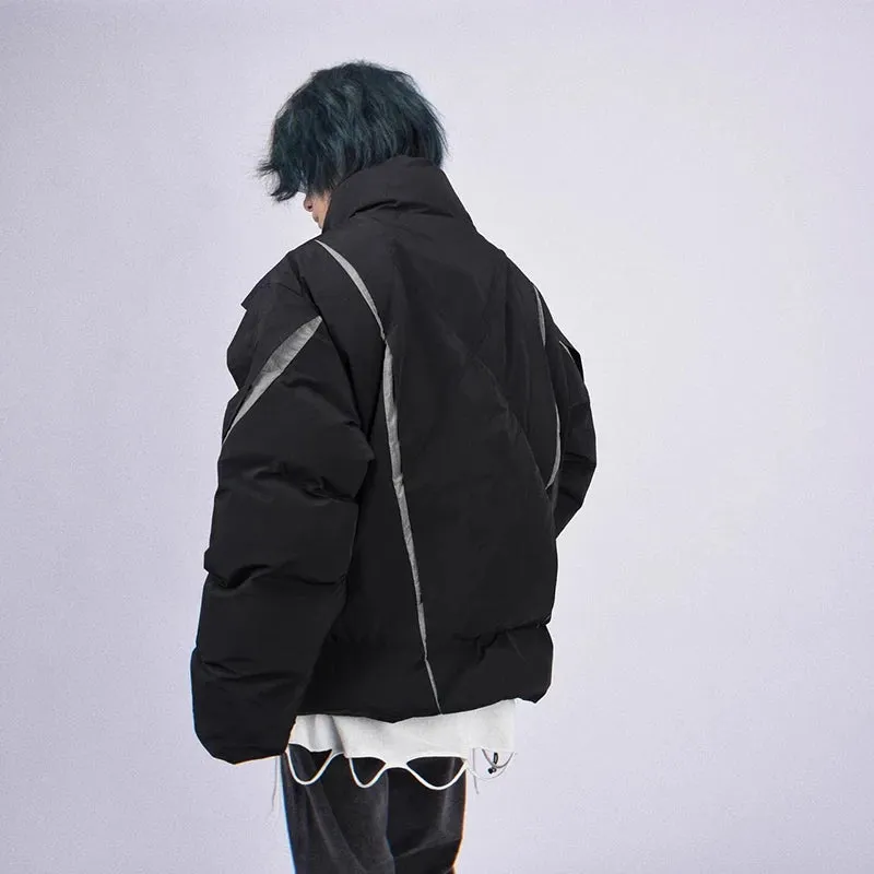 Spliced Asymmetric Zip Down Puffer Jacket