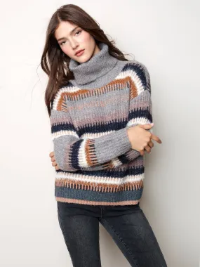 STRIPED COWL NECK SWEATER