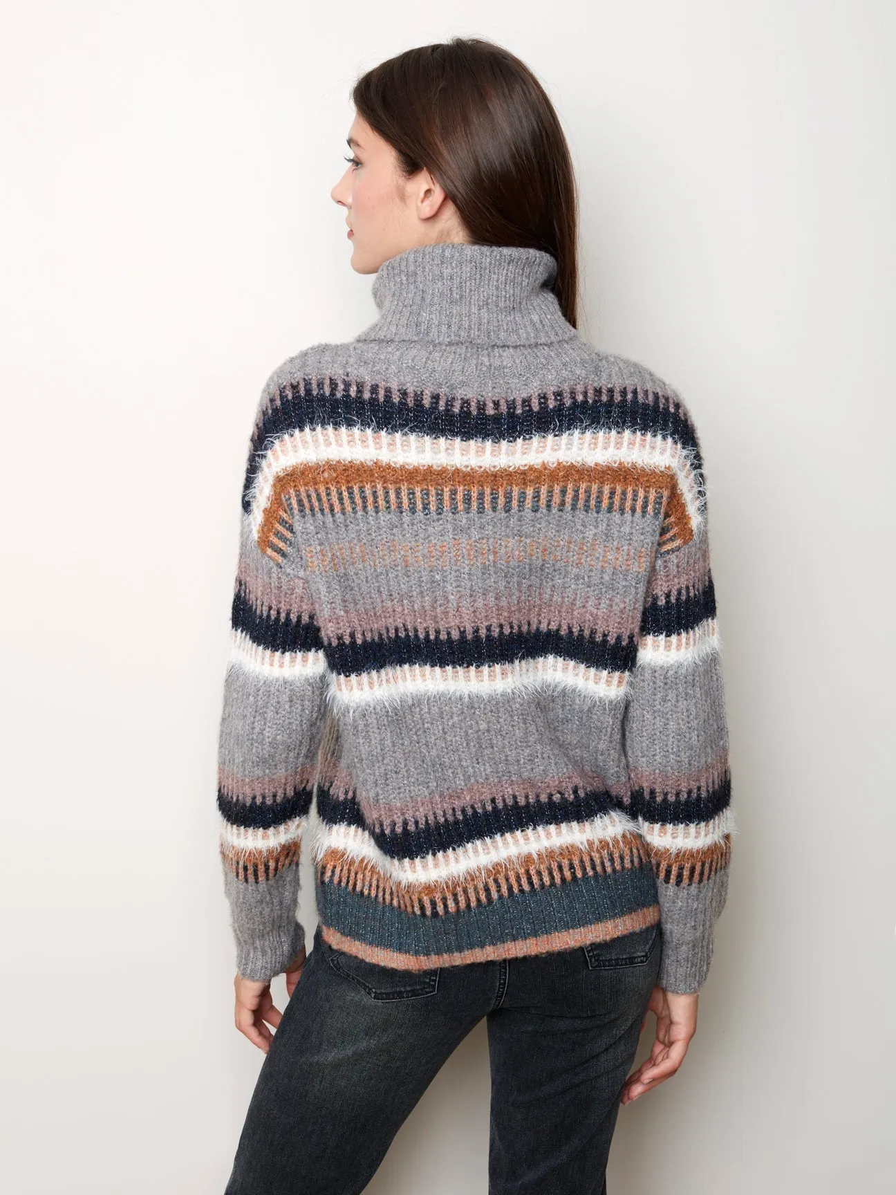 STRIPED COWL NECK SWEATER