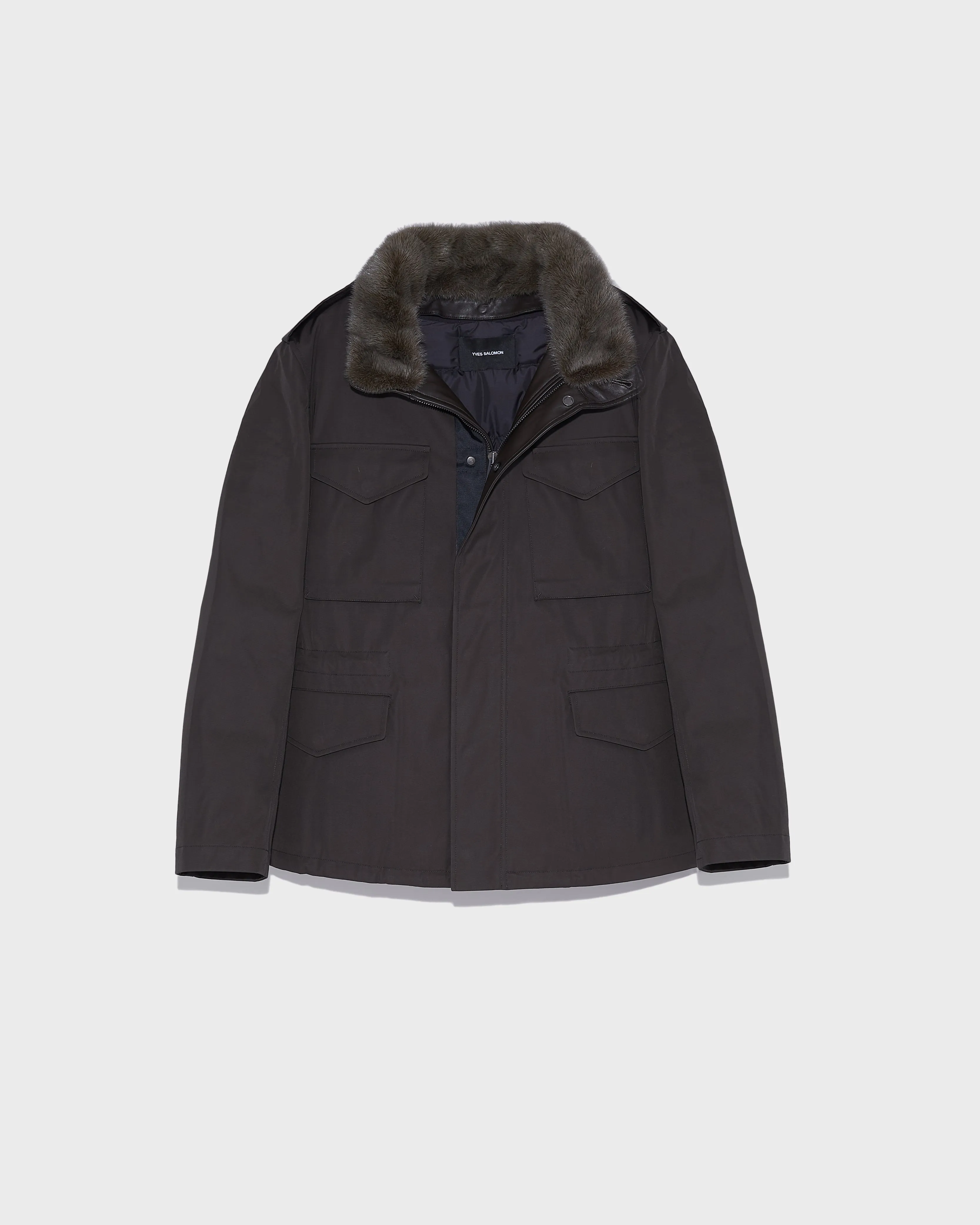 Technical Gabardine Field Jacket With Mink Collar