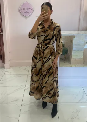 Tina Tiger Print Midi Shirt Dress