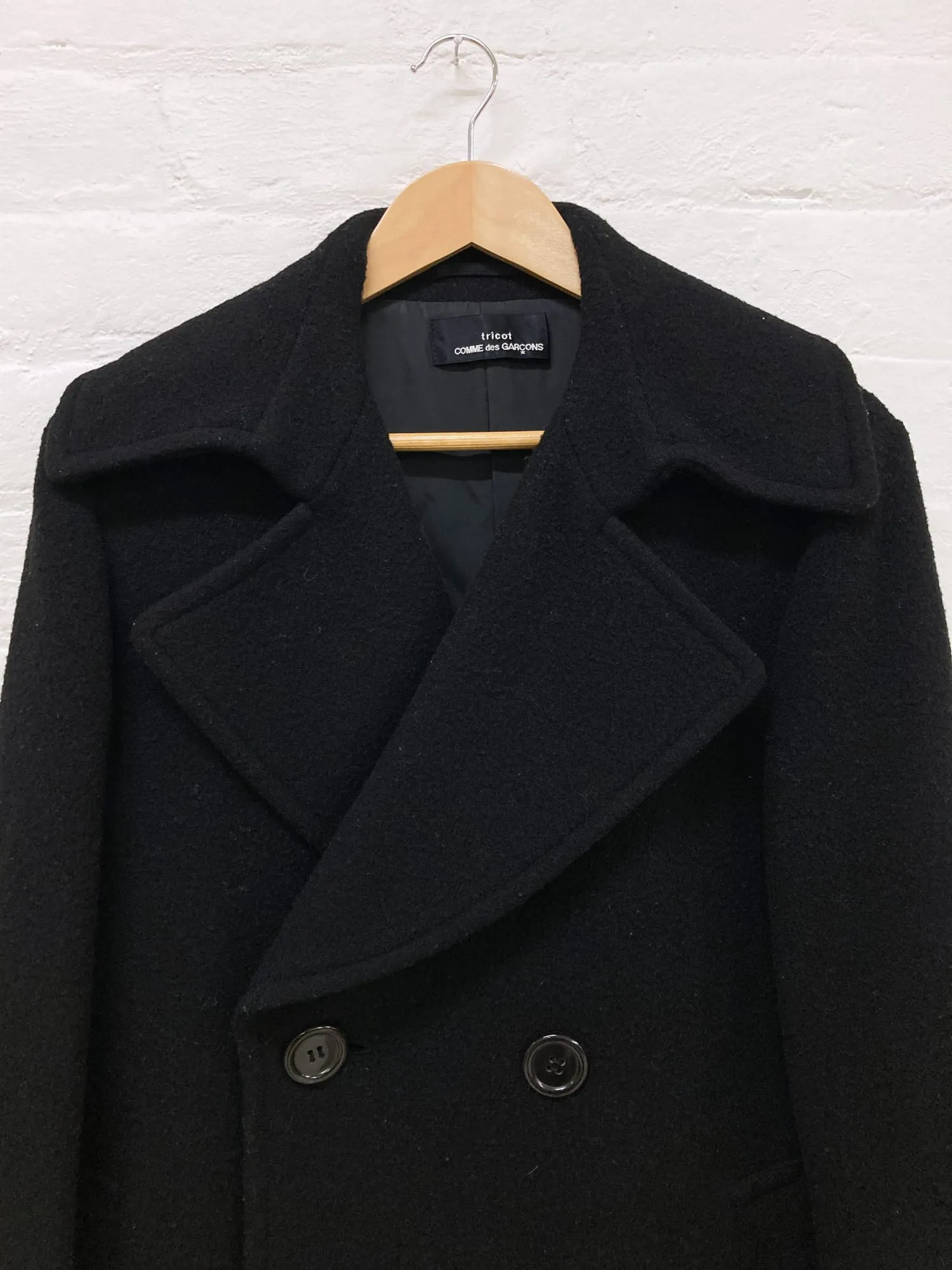 Tricot Comme des Garcons winter 1996 black wool melton big lapel peacoat