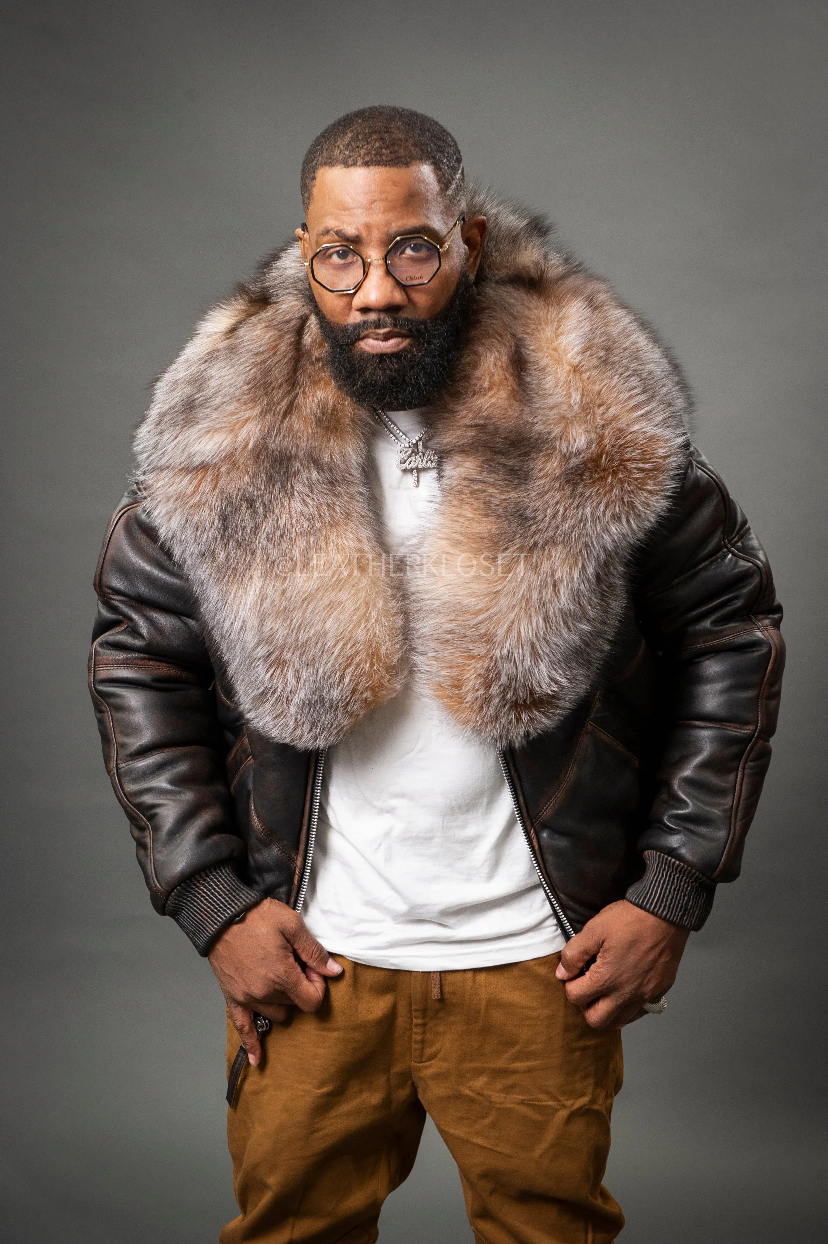 V-Bomber Leather Premium Full Fox Fur Collar [Copper]