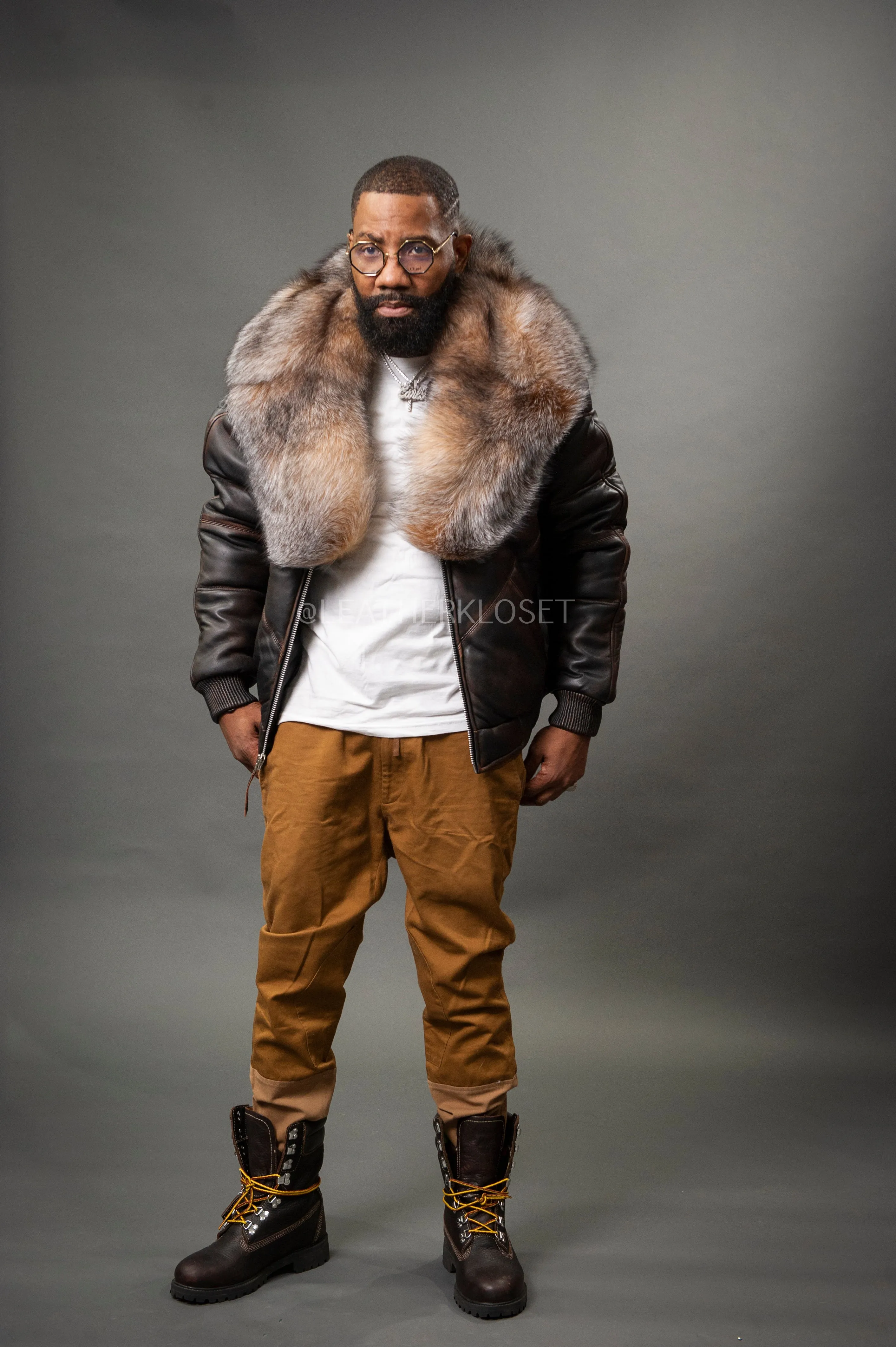 V-Bomber Leather Premium Full Fox Fur Collar [Copper]