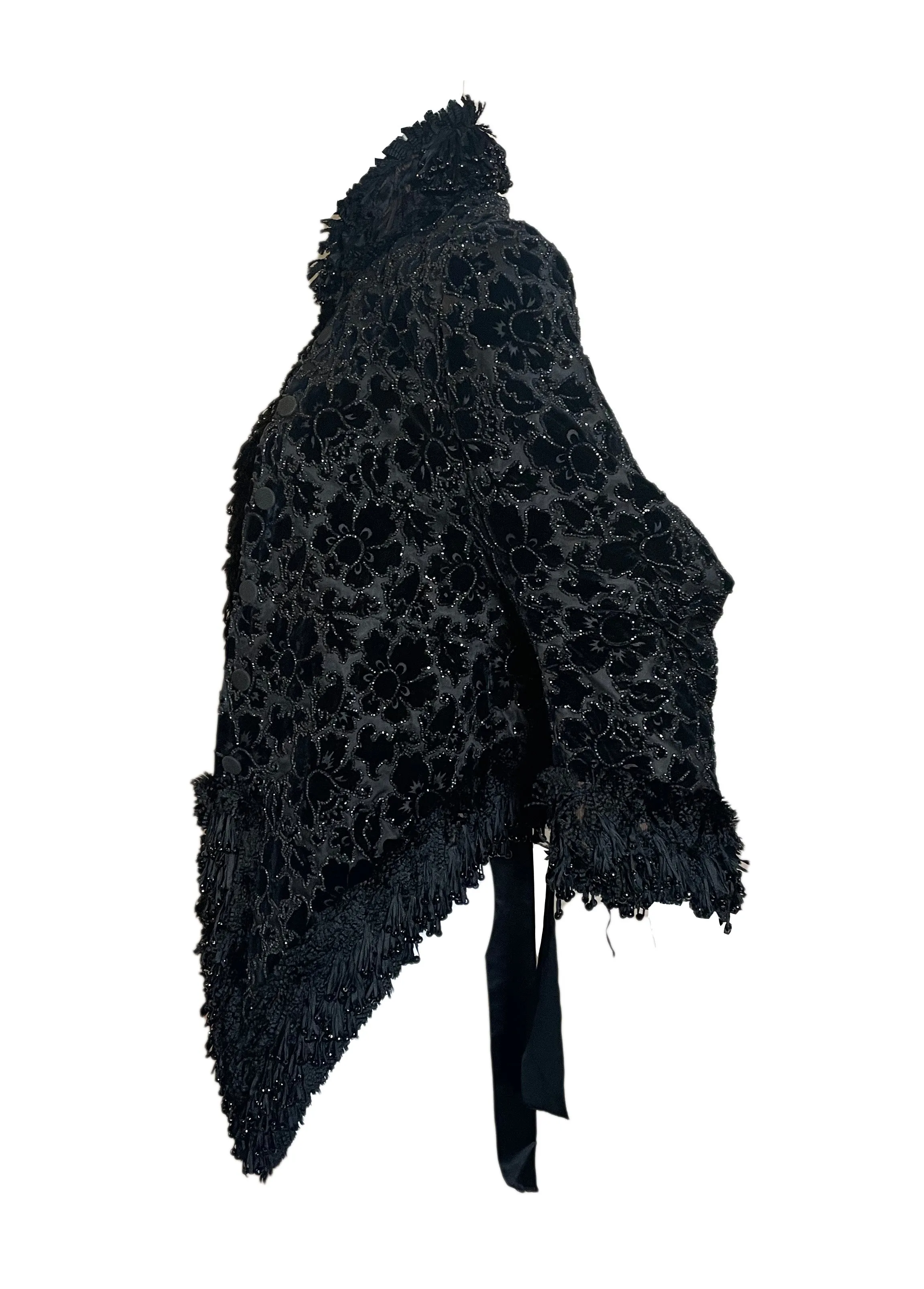 Victorian Black Velvet Carriage Coat with Chenille Fringe