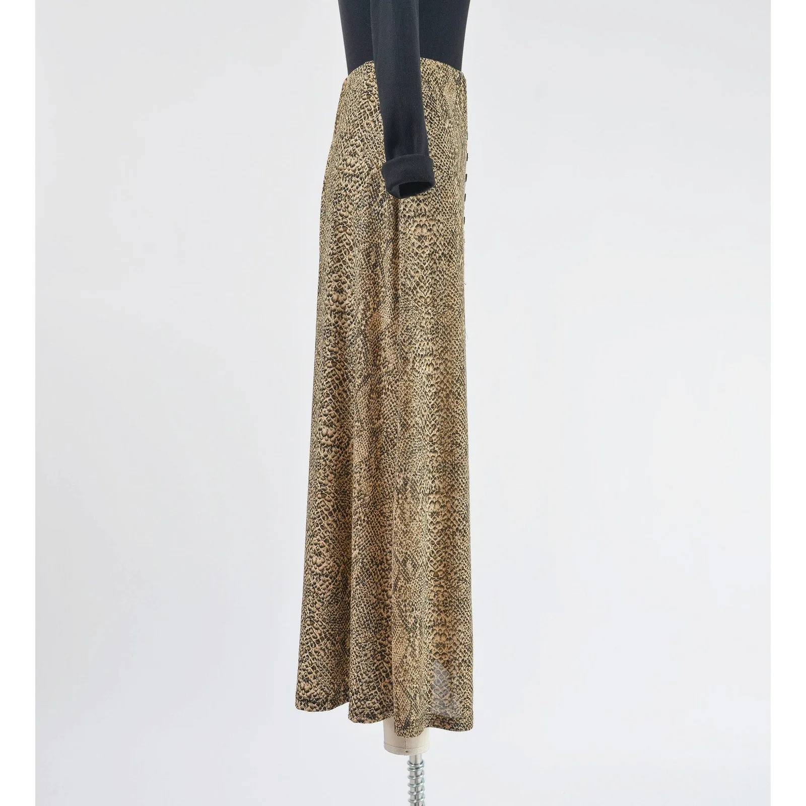 Vintage y2k Snakeskin Stretchy Knit Maxi Skirt with Slit Brown and Black size Small