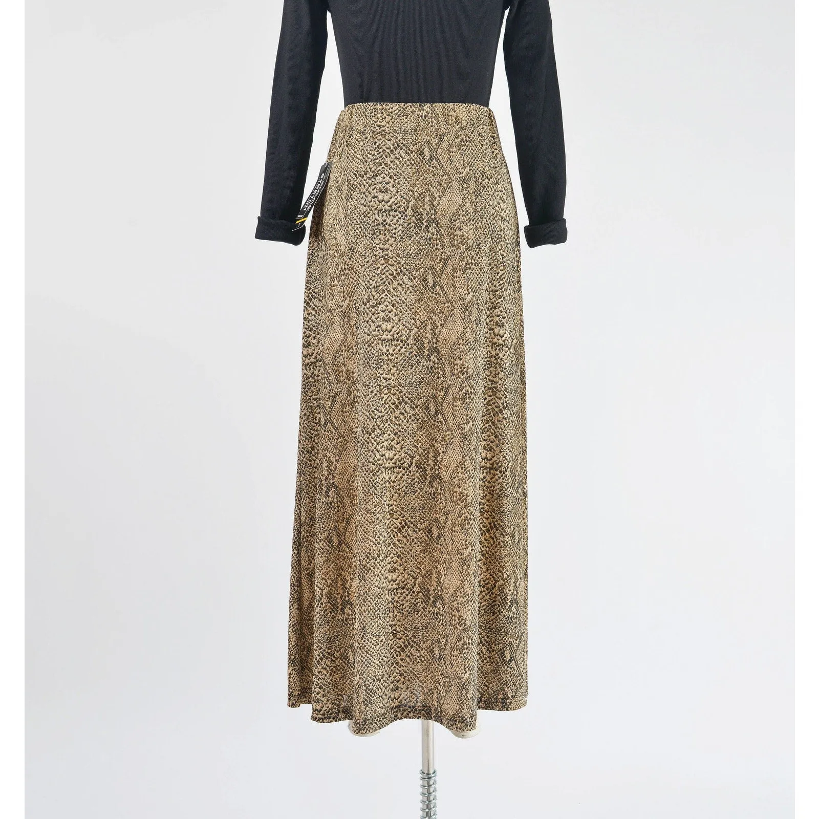 Vintage y2k Snakeskin Stretchy Knit Maxi Skirt with Slit Brown and Black size Small