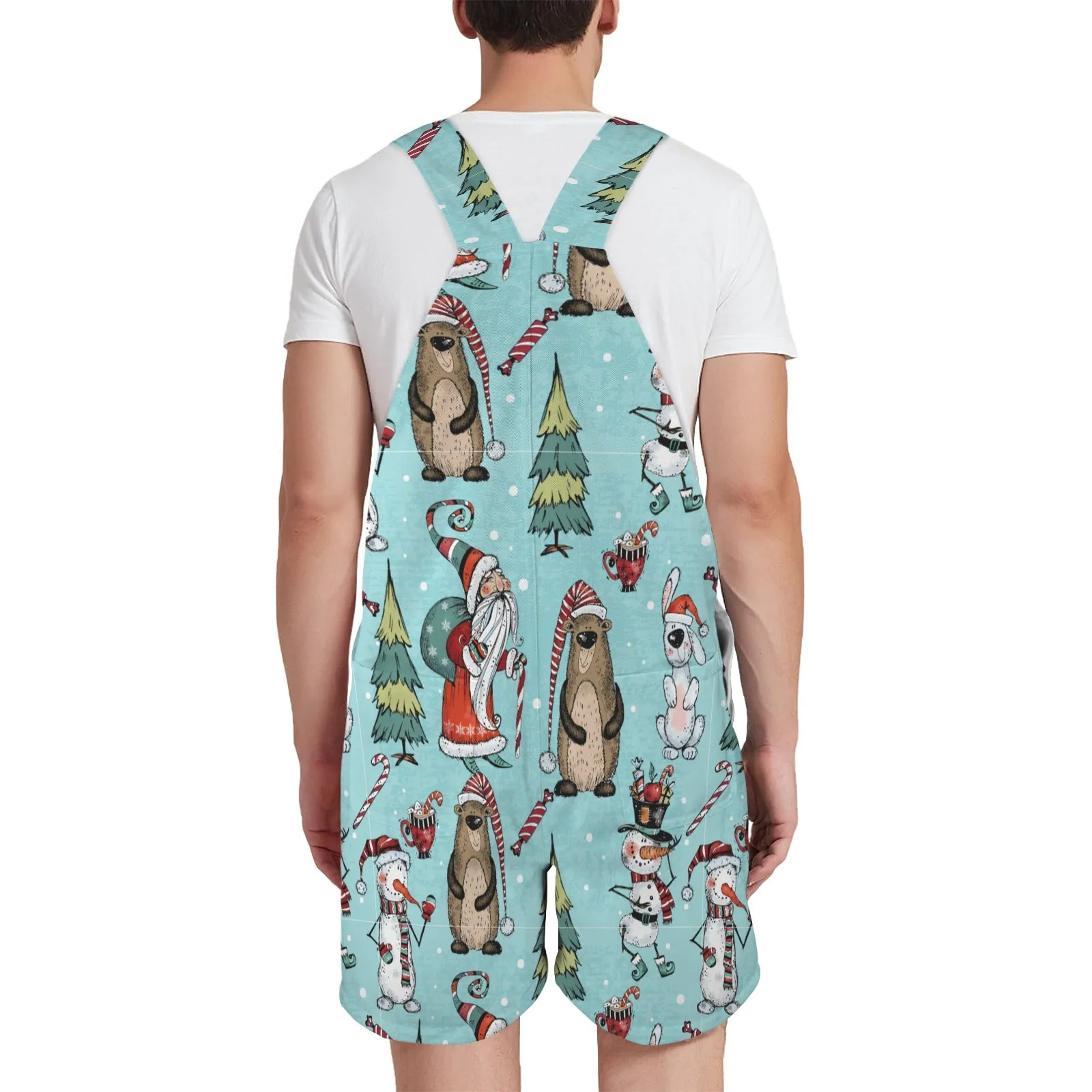 Whimsical Bear and snowman Emerson Easy-Wear Jumpsuit Unisex Shorts Suspender Jumpsuit