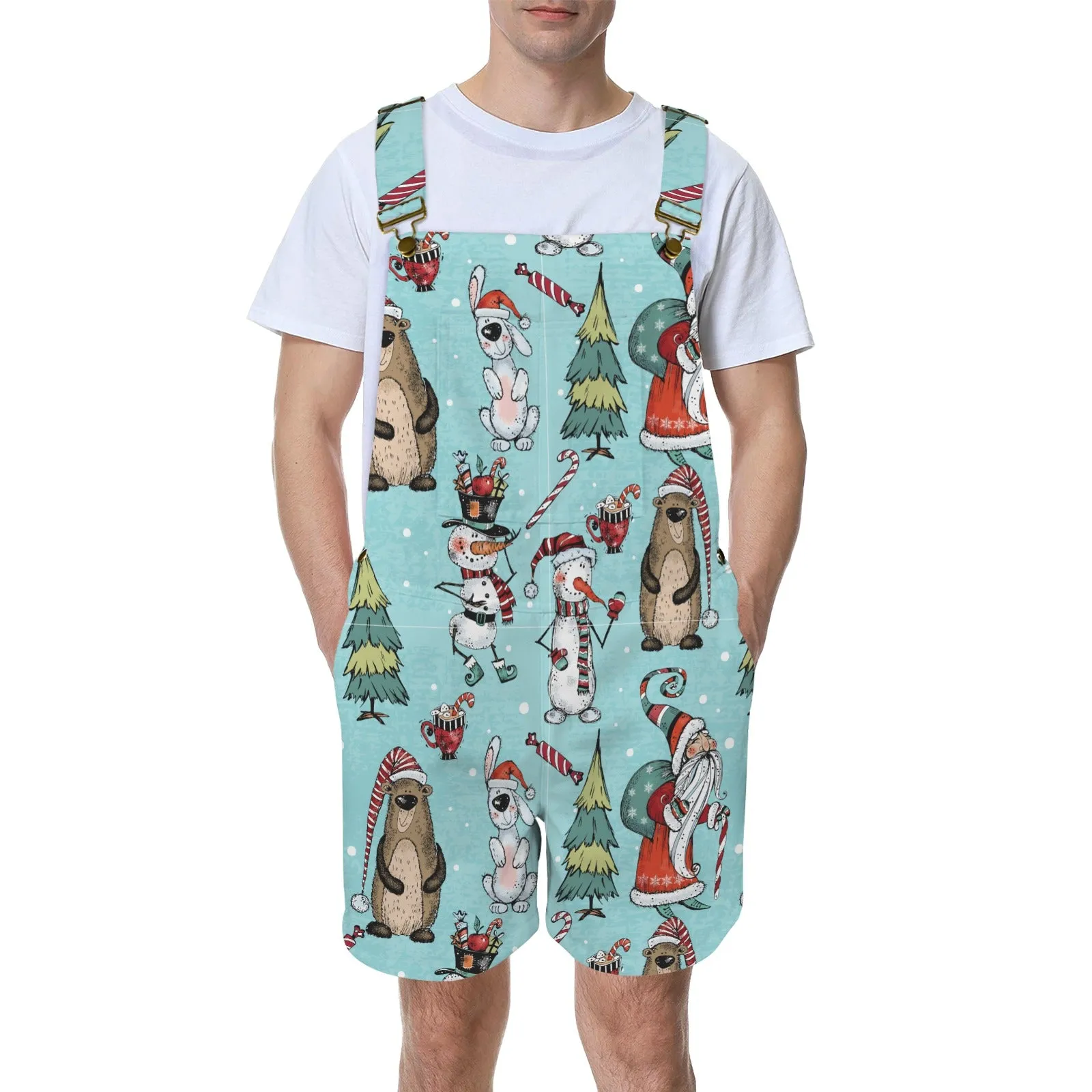 Whimsical Bear and snowman Emerson Easy-Wear Jumpsuit Unisex Shorts Suspender Jumpsuit