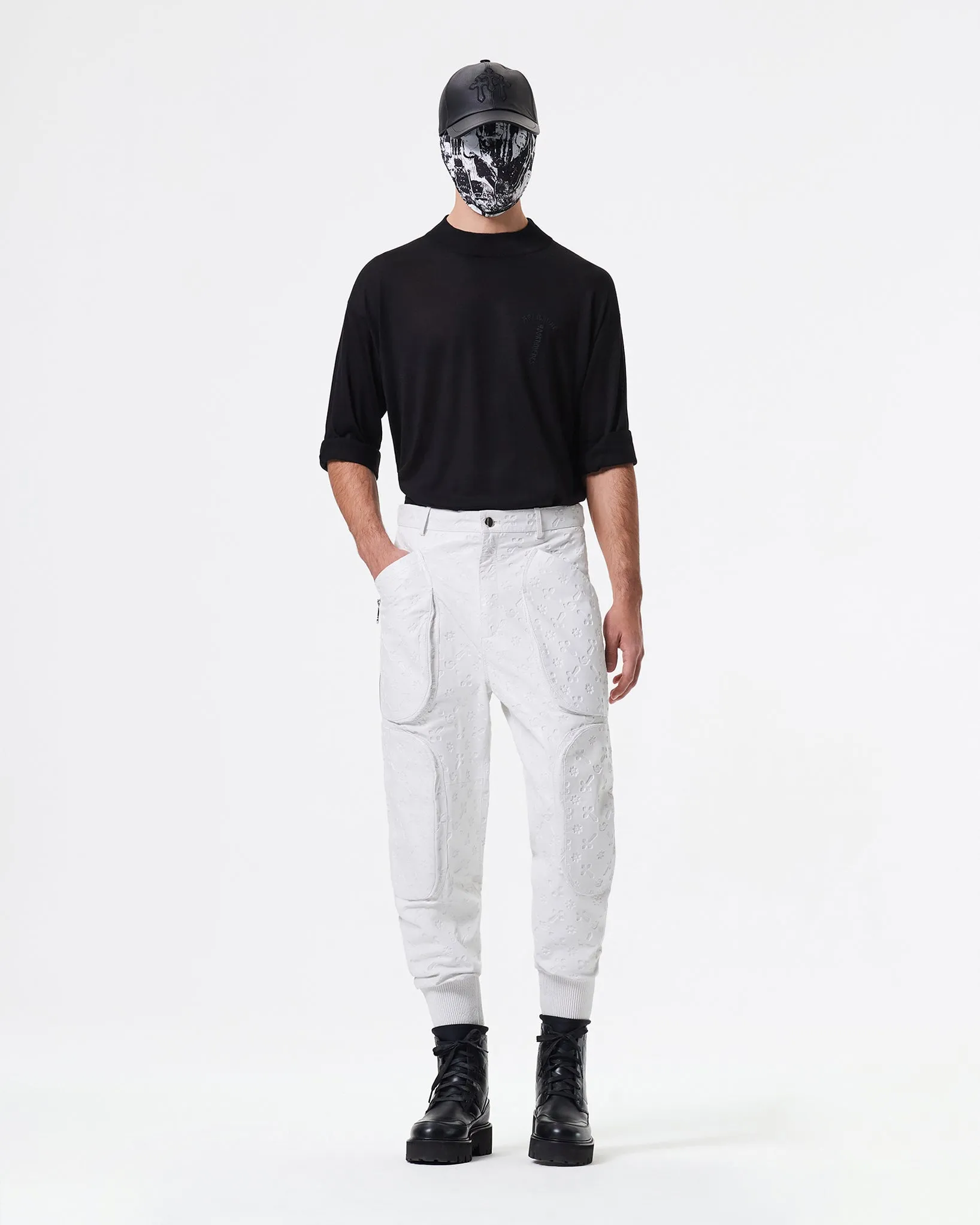 WHITE LEATHER CARGO PANTS