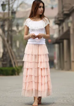 Woman tulle skirt tutu skirt maxi skirt in pink (937)