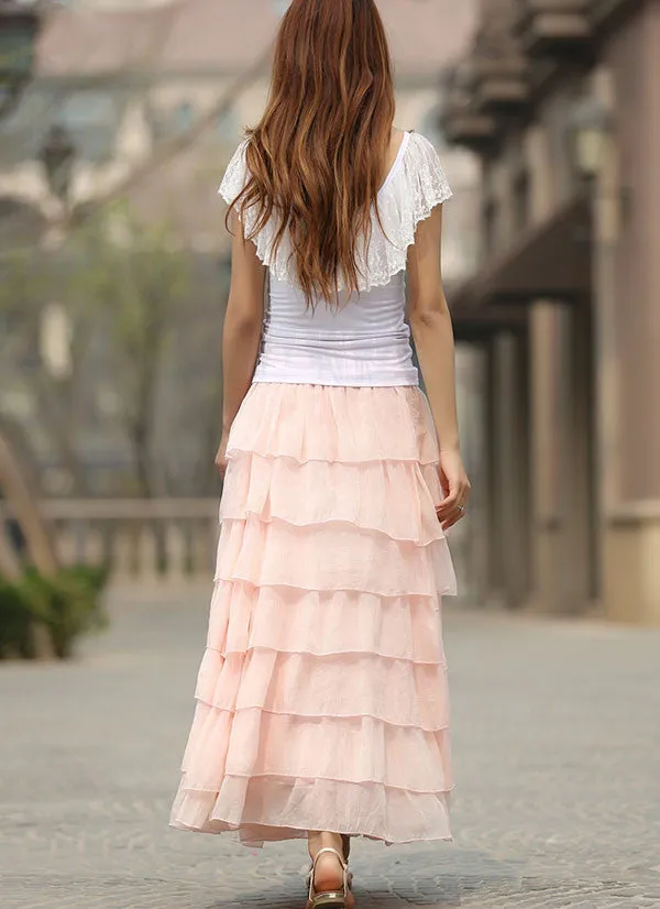 Woman tulle skirt tutu skirt maxi skirt in pink (937)