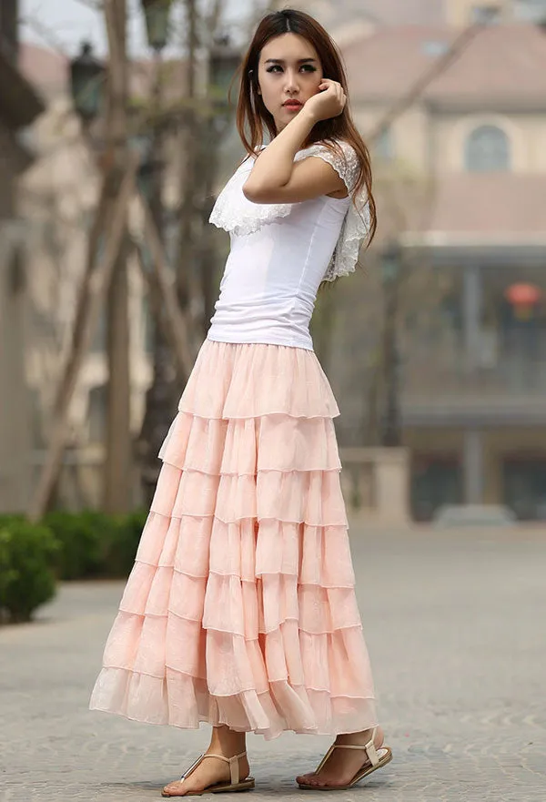 Woman tulle skirt tutu skirt maxi skirt in pink (937)