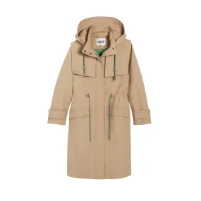 Women Long Hooded Trench Coat - Sesame