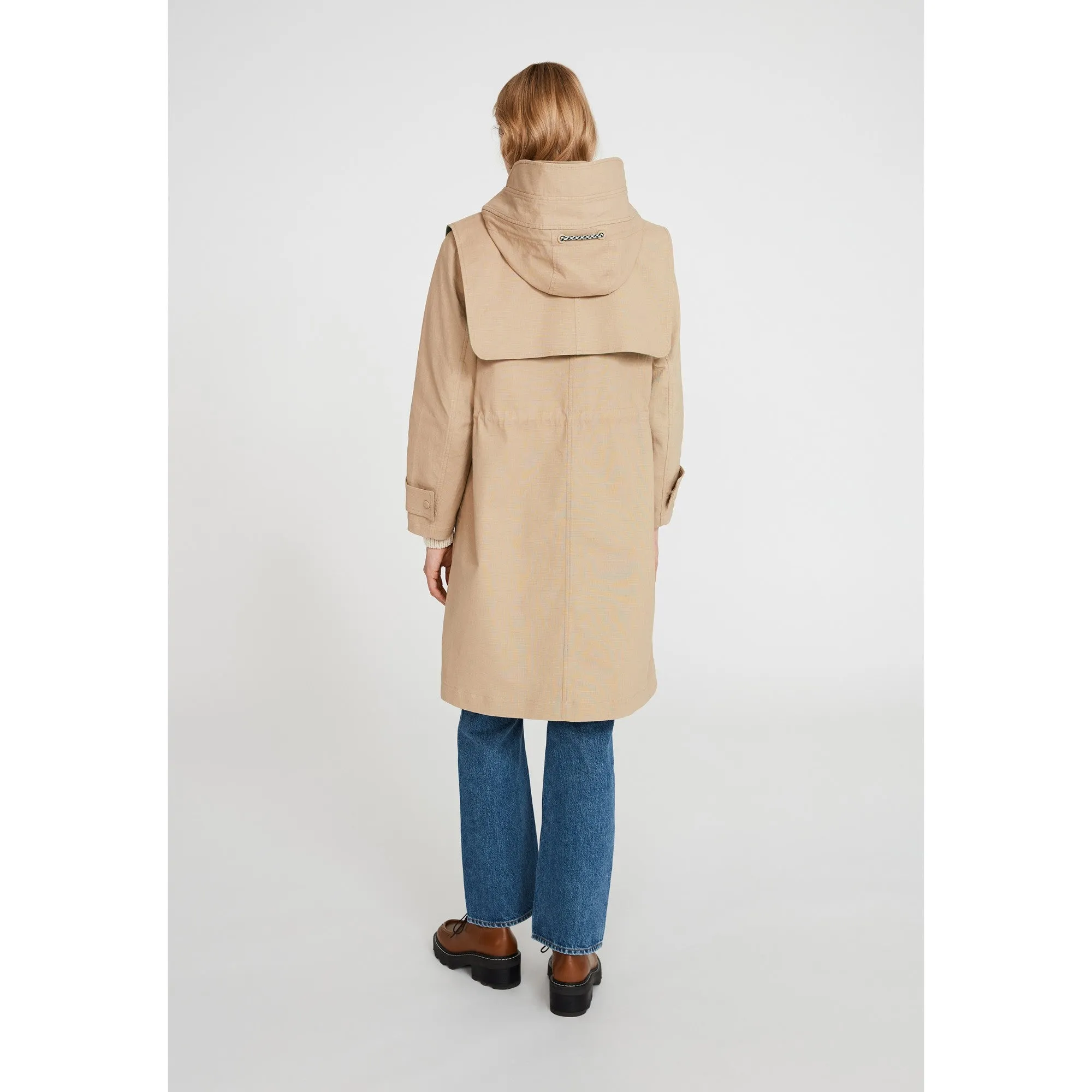 Women Long Hooded Trench Coat - Sesame