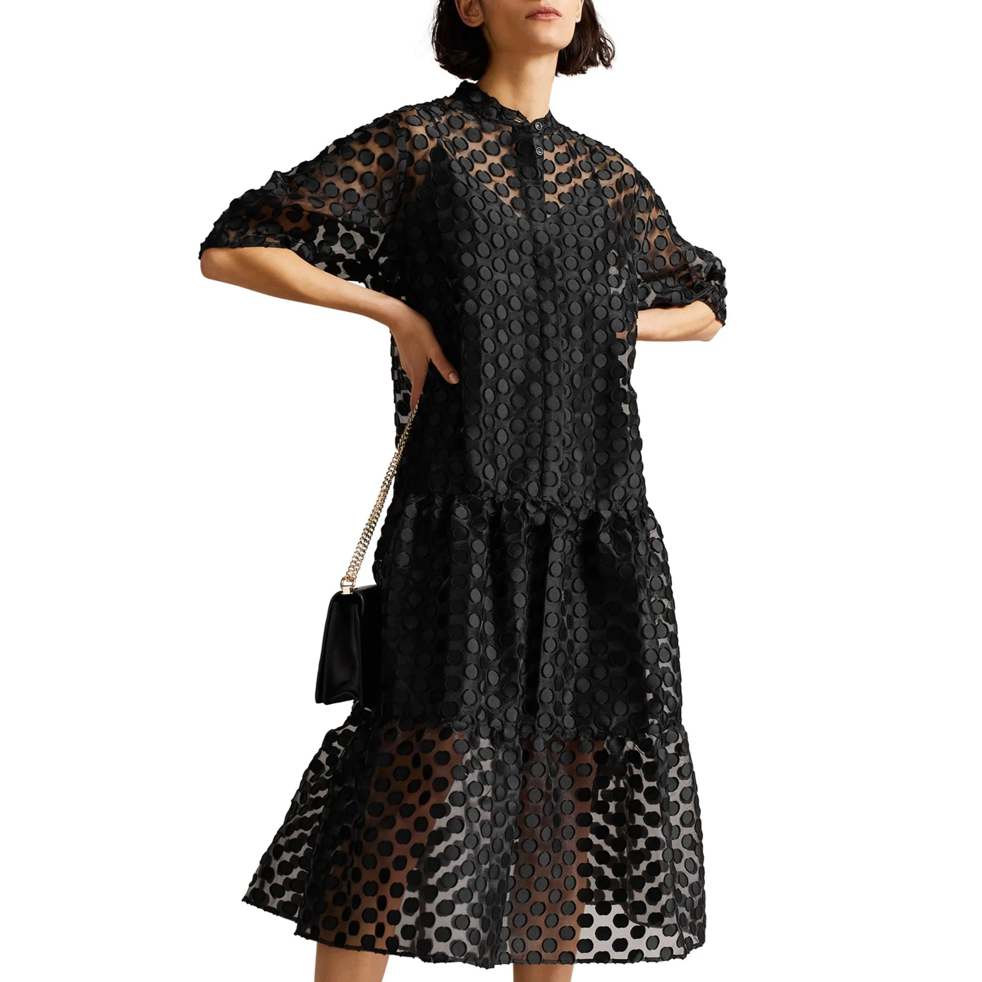 Women Wmd-Nelanie-Oversized Shirt Dress With Puff Sleeve - Black