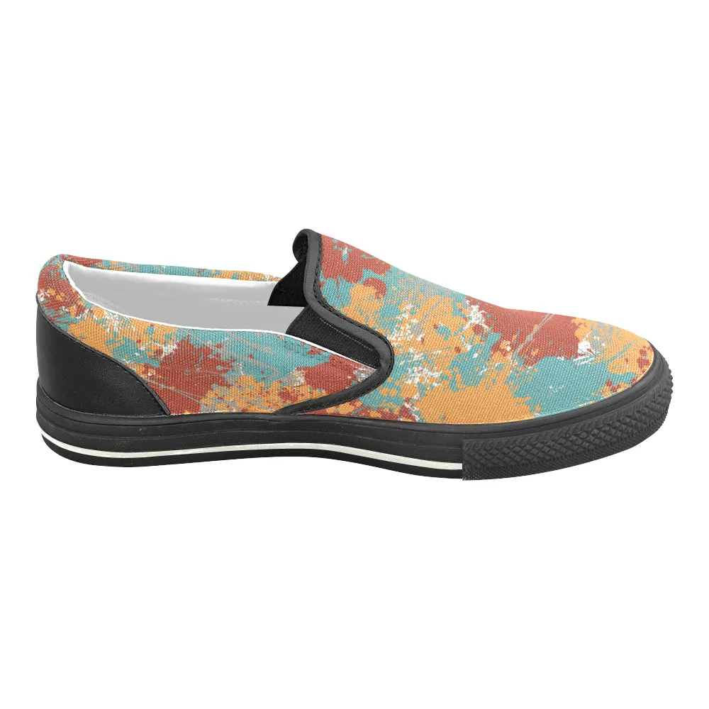 Women's Big Size Acrylic Paint Splatter Print Canvas Slip-on Shoes