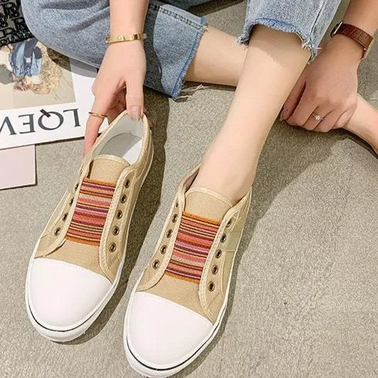 Women's elastic slip on canvas sneakers