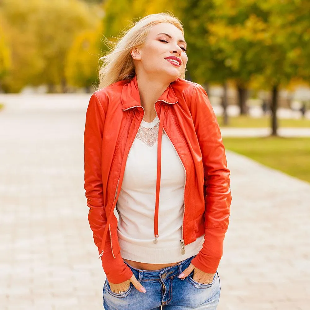 Women's Leather Bomber Jacket - Sienna