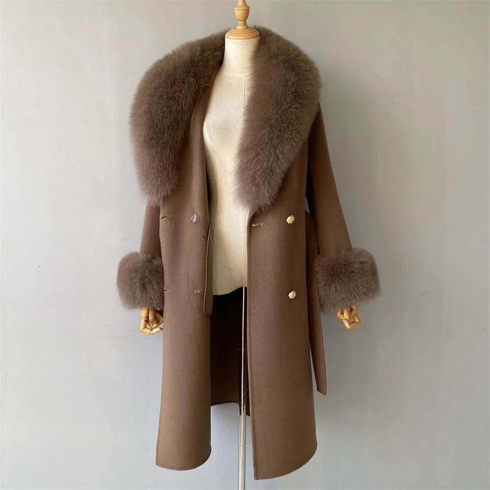 Women's Luxury Wool Coat with Designer Fur