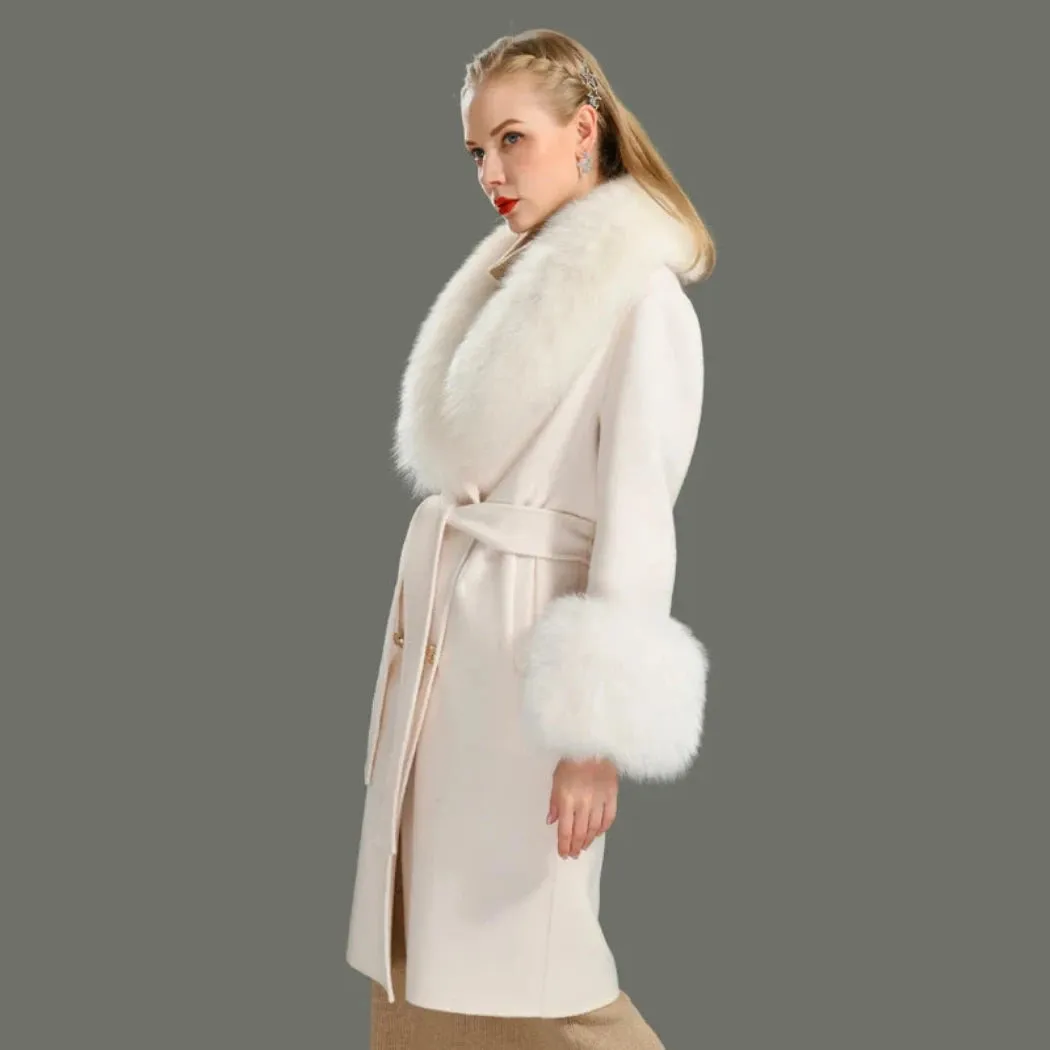 Women's Luxury Wool Coat with Designer Fur