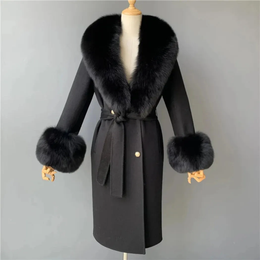 Women's Luxury Wool Coat with Designer Fur