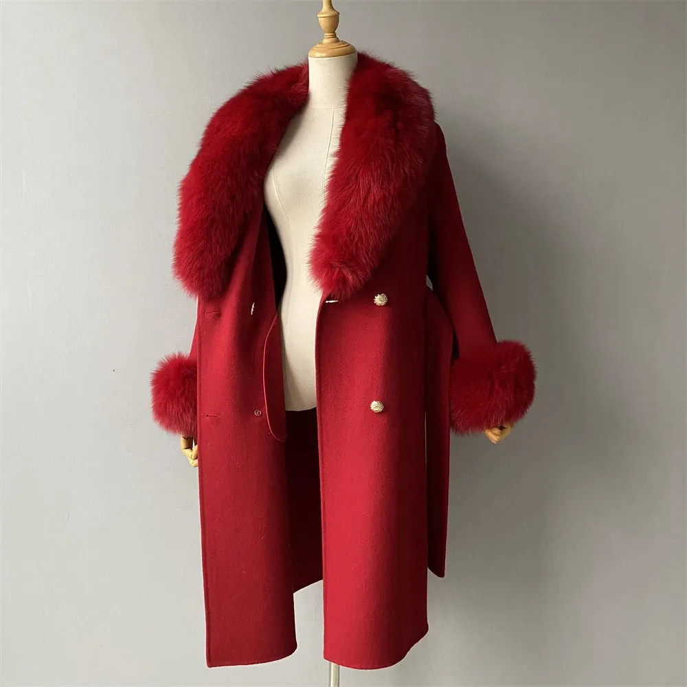 Women's Luxury Wool Coat with Designer Fur