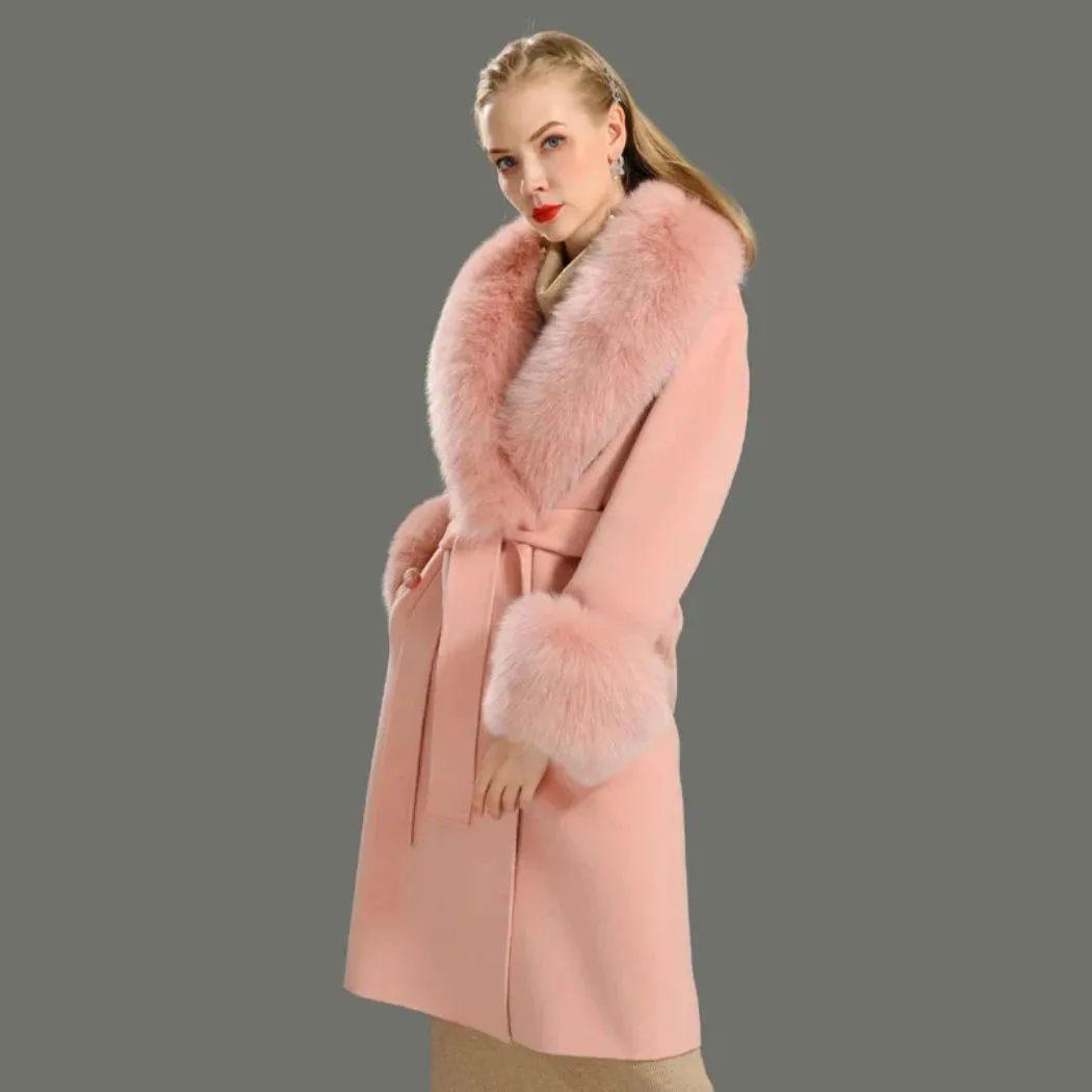 Women's Luxury Wool Coat with Designer Fur