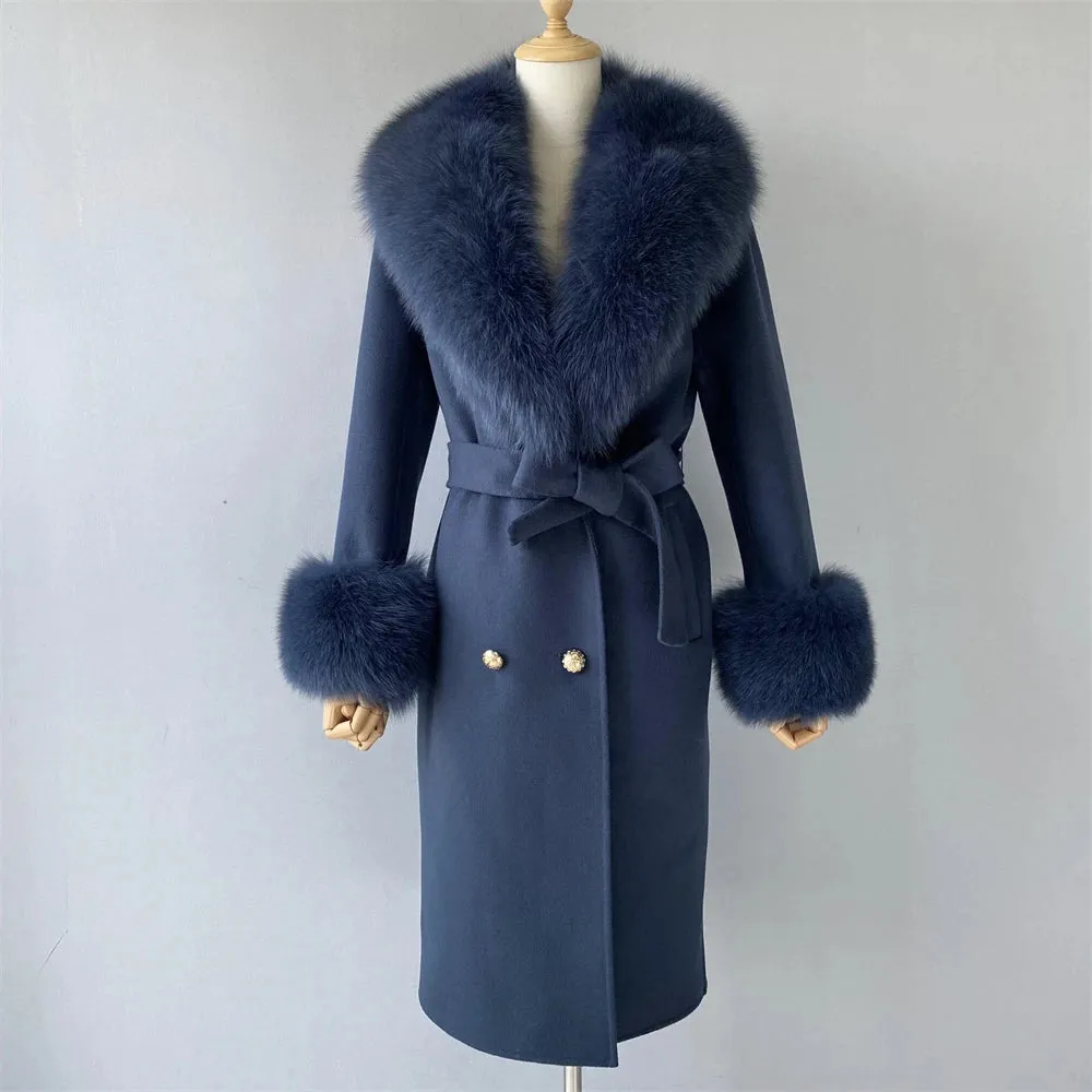 Women's Luxury Wool Coat with Designer Fur