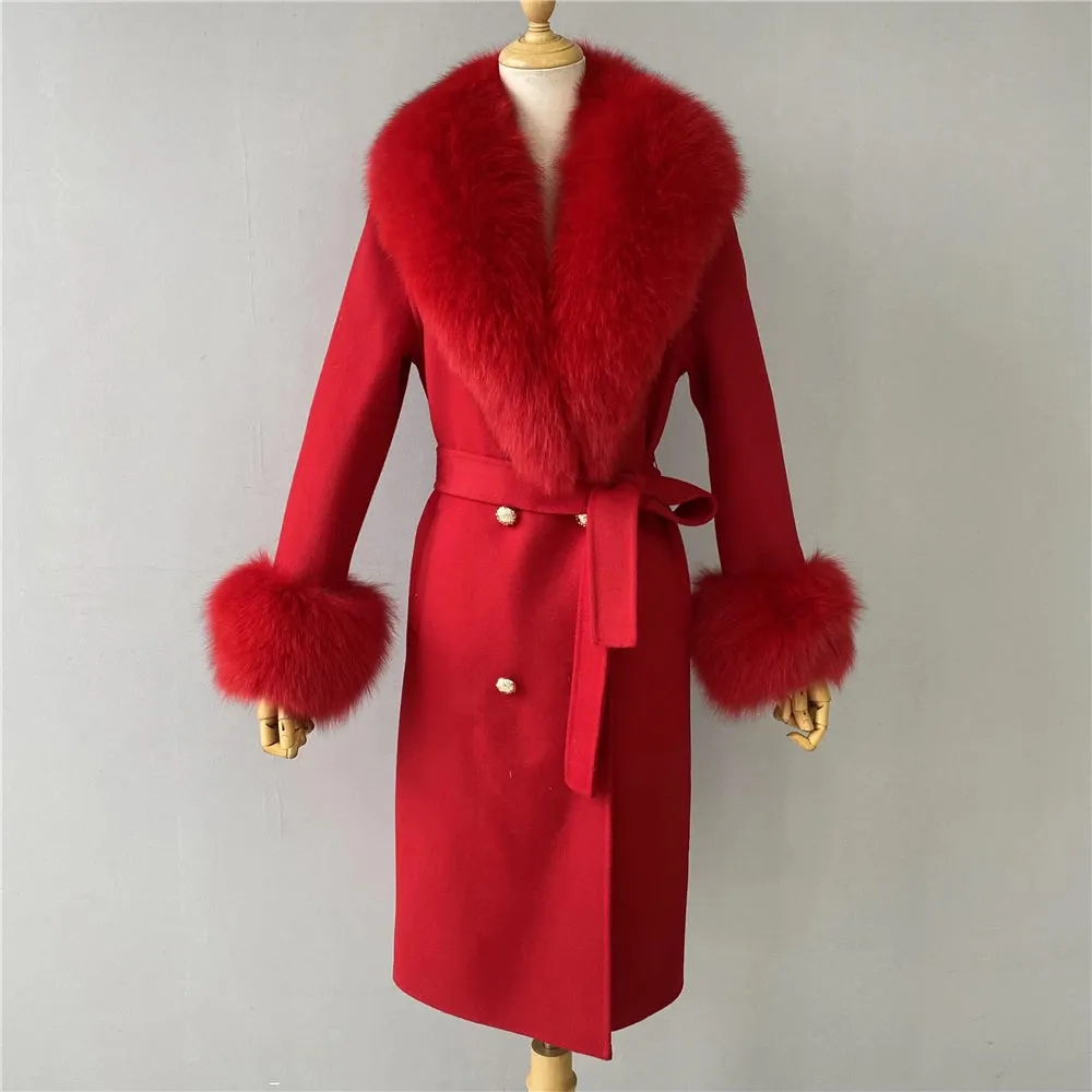 Women's Luxury Wool Coat with Designer Fur