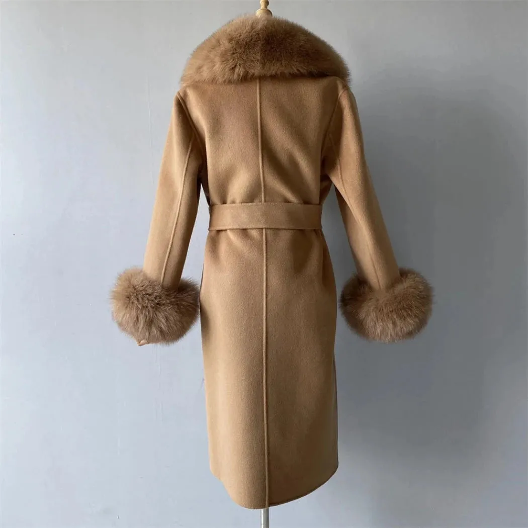 Women's Luxury Wool Coat with Designer Fur