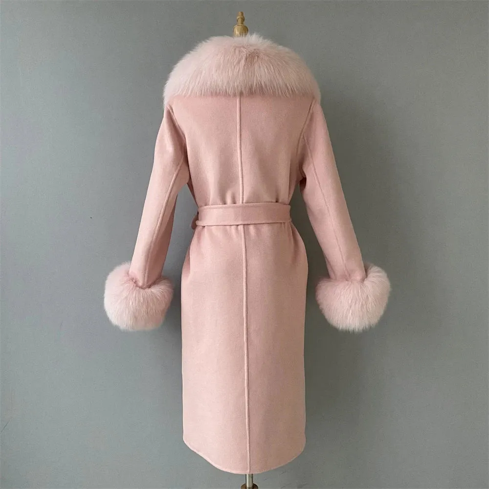 Women's Luxury Wool Coat with Designer Fur