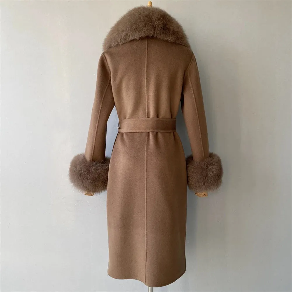 Women's Luxury Wool Coat with Designer Fur