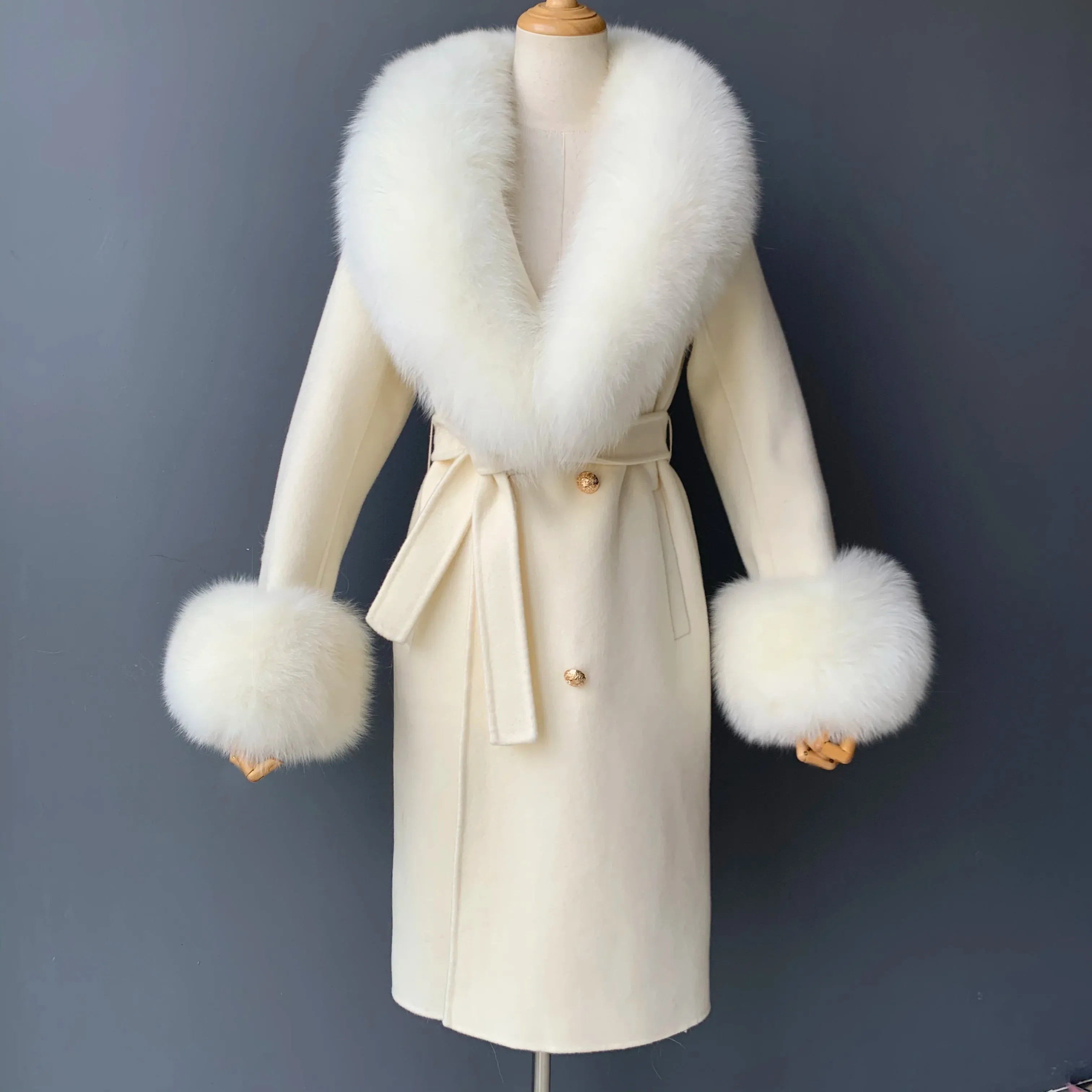 Women's Luxury Wool Coat with Designer Fur