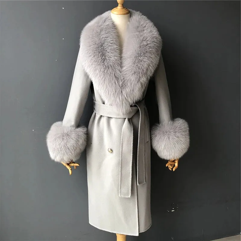 Women's Luxury Wool Coat with Designer Fur