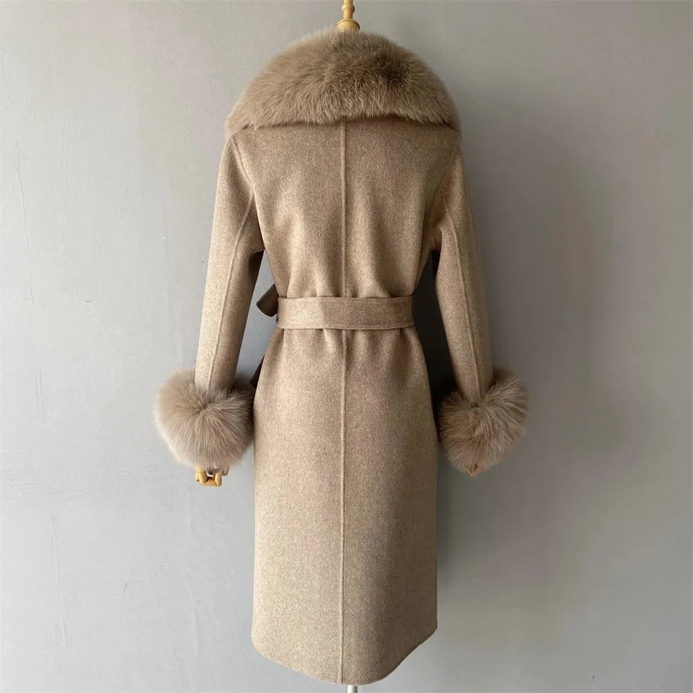 Women's Luxury Wool Coat with Designer Fur