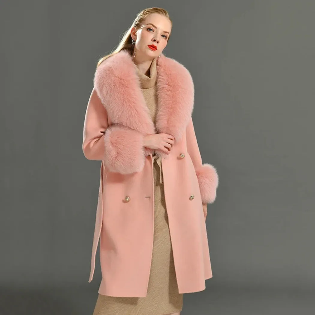 Women's Luxury Wool Coat with Designer Fur