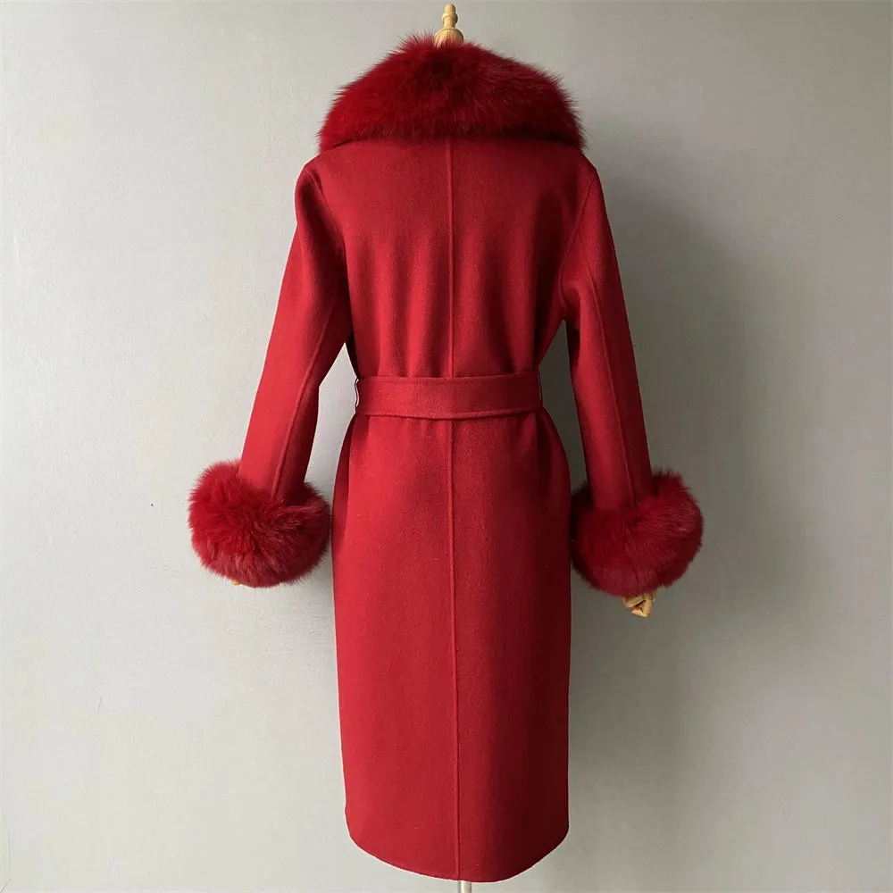 Women's Luxury Wool Coat with Designer Fur