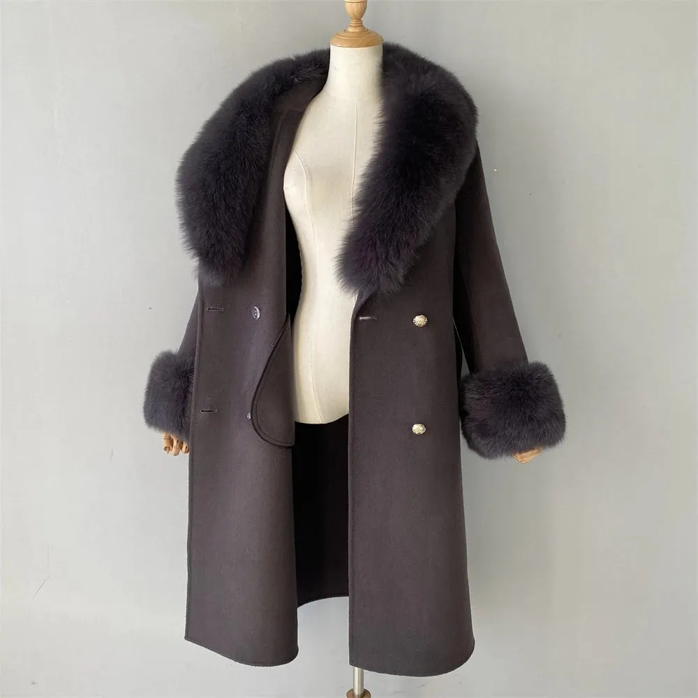 Women's Luxury Wool Coat with Designer Fur